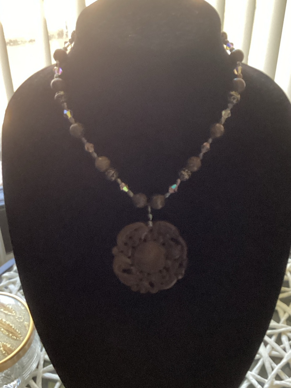 Handcrafted Brown Jade Oriental Pendant Beaded Necklace